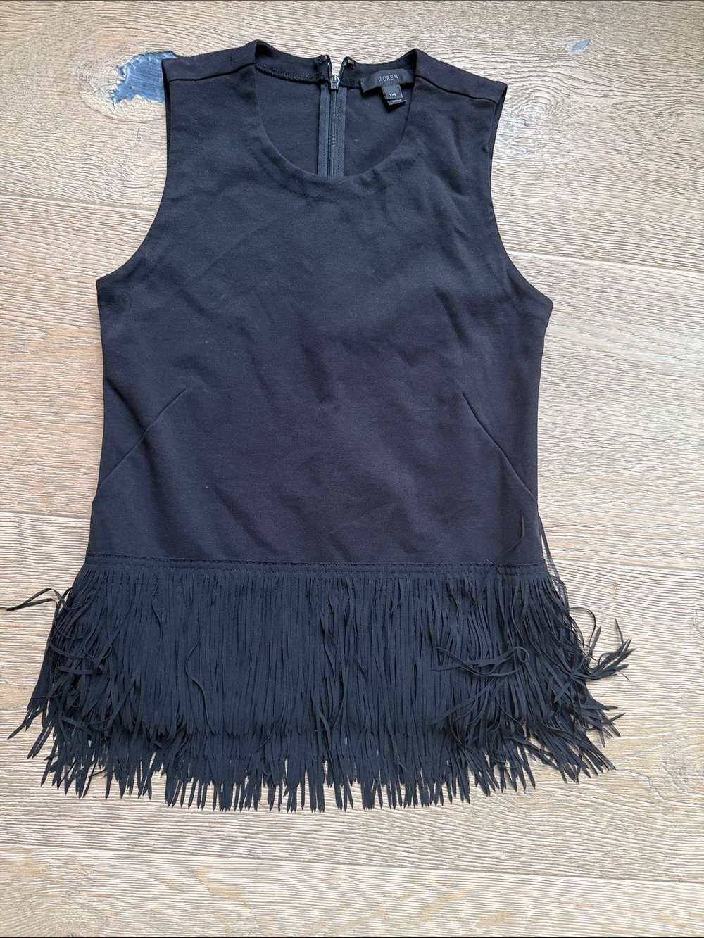 Vintage J.Crew Black Fringe-Hem Tank Top | XXS | Sleeveless Statement Top